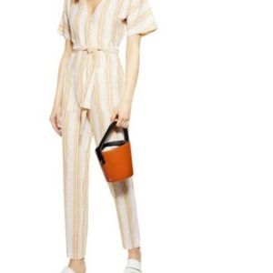 New Topshop Binky Stripe Jumpsuit Size 4 Tan and White